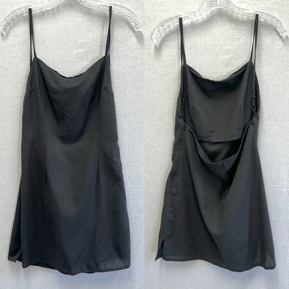 ASOS DESIGN Linen Square Neck Mini Slip Sundress In Black US size 8 Open Back - Picture 5 of 15